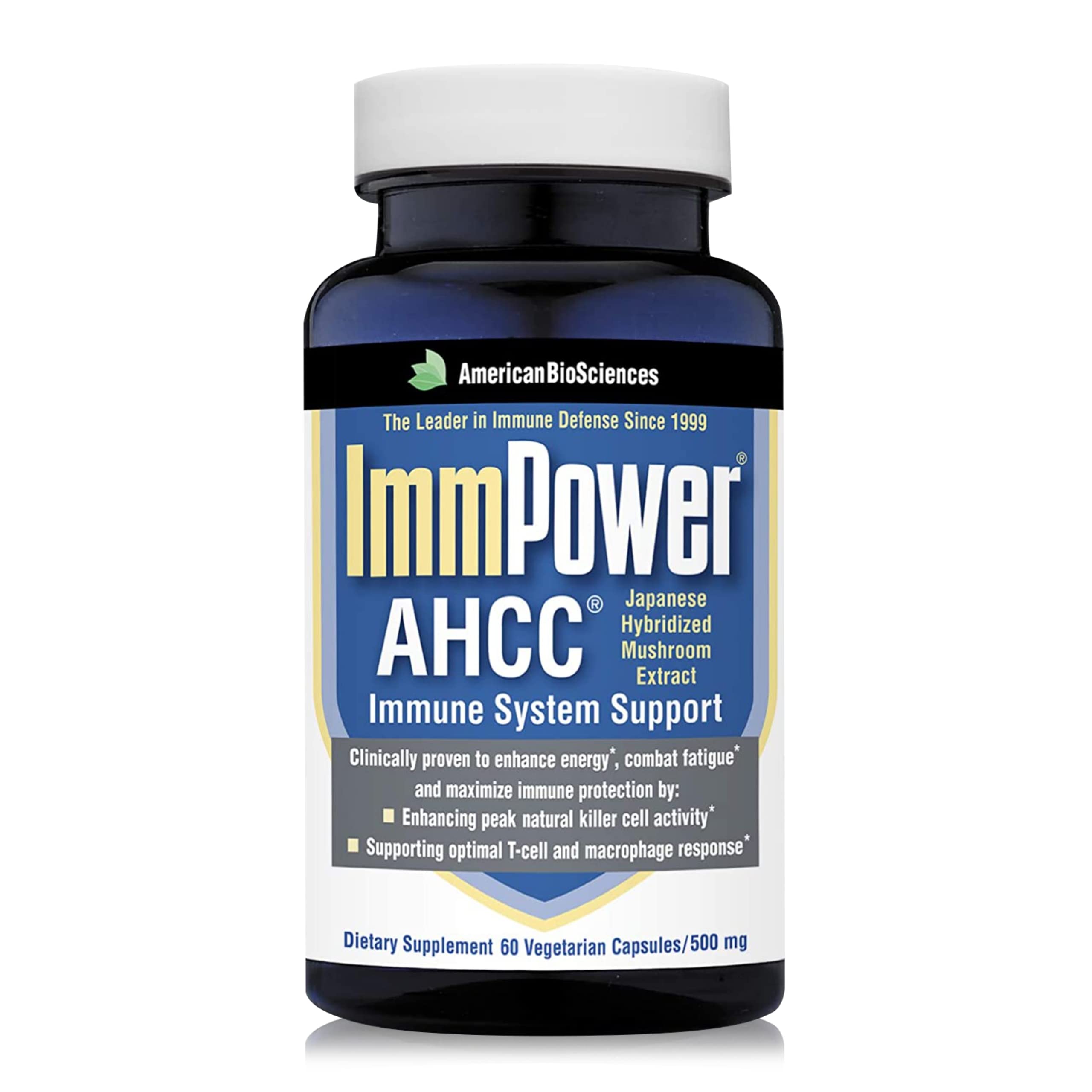 American BioSciences ImmPower frasco frontal mostrando cápsulas y beneficio de apoyo inmune