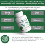 American Nutriceuticals Oxy-Plus junto a regla para comparar tamaño y cantidad de cápsulas