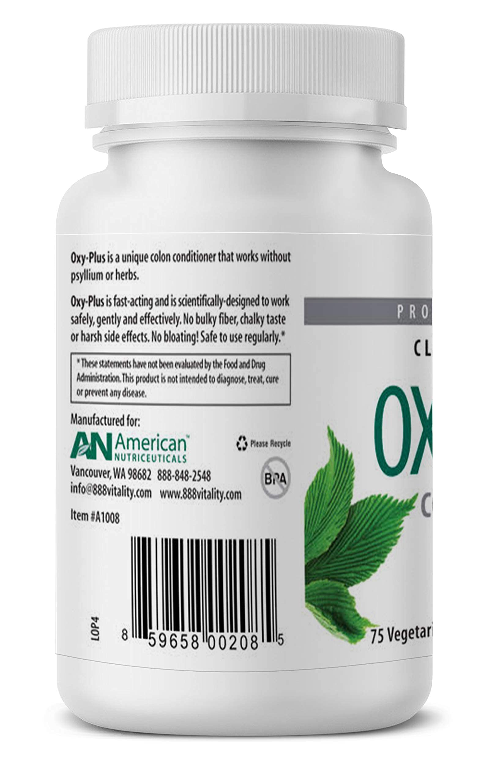 American Nutriceuticals Oxy-Plus etiqueta con ingredientes y beneficios para lectura rápida