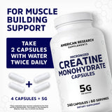 American Research Supplements frasco abierto mostrando 240 cápsulas, beneficio de suministro prolongado