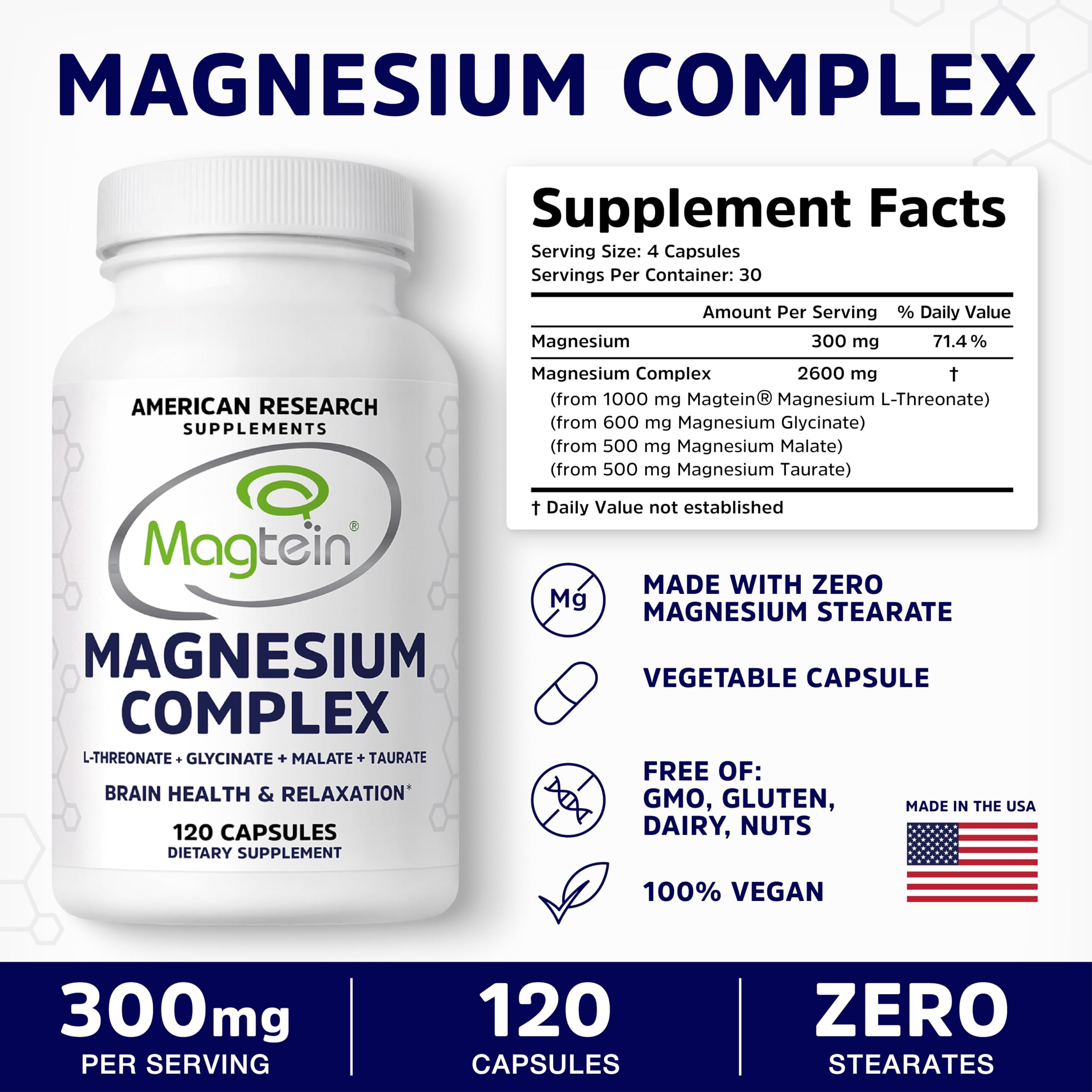 American Research Supplements cápsulas en mano ilustrando dosis práctica