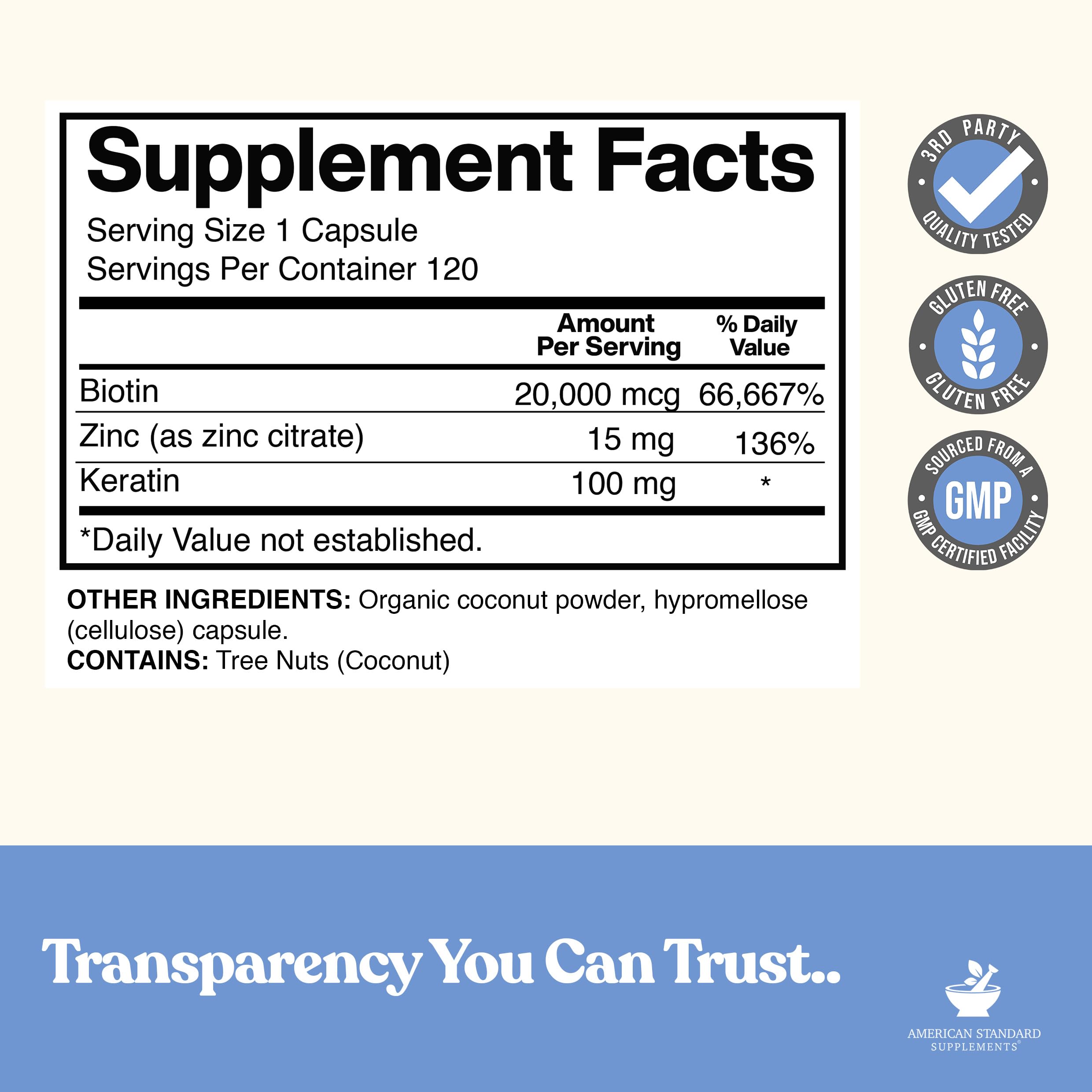American Standard Supplements cápsula vegana en mano, fácil de tomar y cómoda