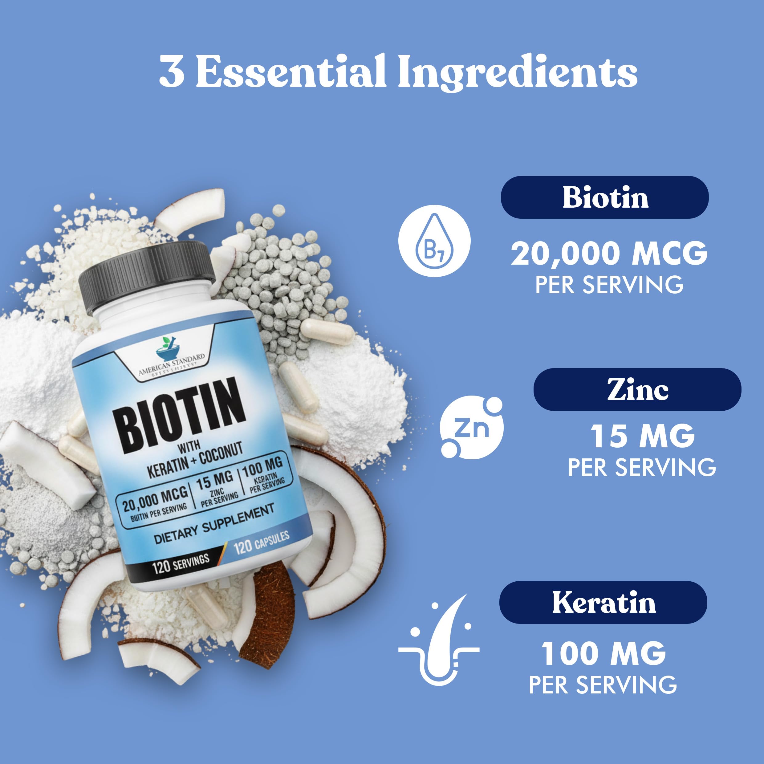 American Standard Supplements etiqueta detallada con ingredientes y certificaciones visibles
