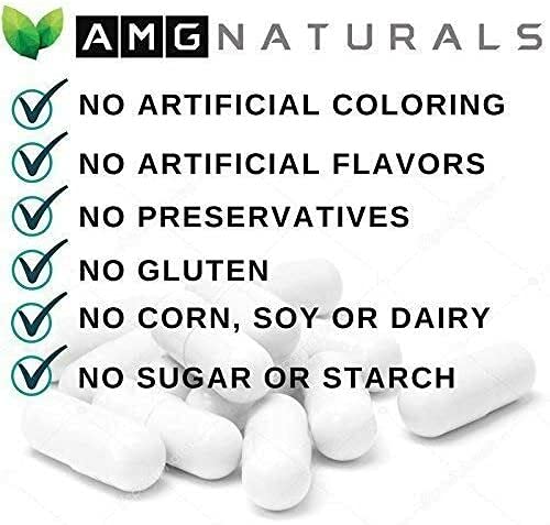 AMG Naturals cápsulas en mano para comparar tamaño y dosificación