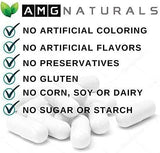 AMG Naturals cápsulas en mano para comparar tamaño y dosificación