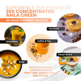 Amla Green cucharada para comparar tamaño de porción y dosificación