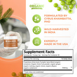 Amla Green etiqueta con lista de ingredientes y garantías de calidad