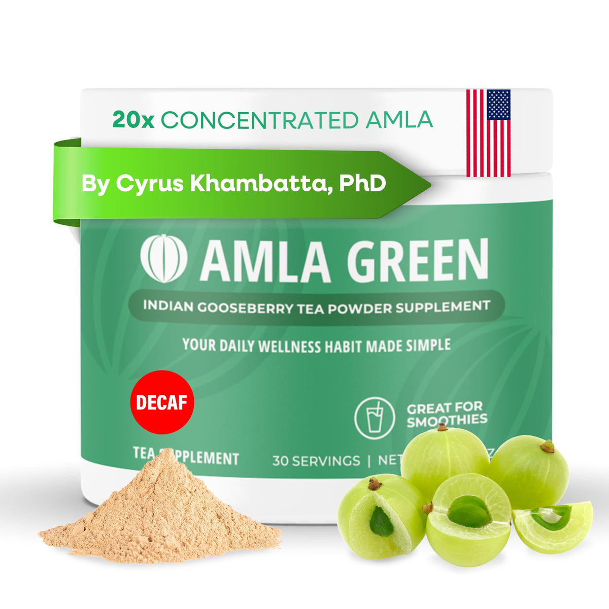 Amla Green envase frontal mostrando marca y diseño, fácil identificación