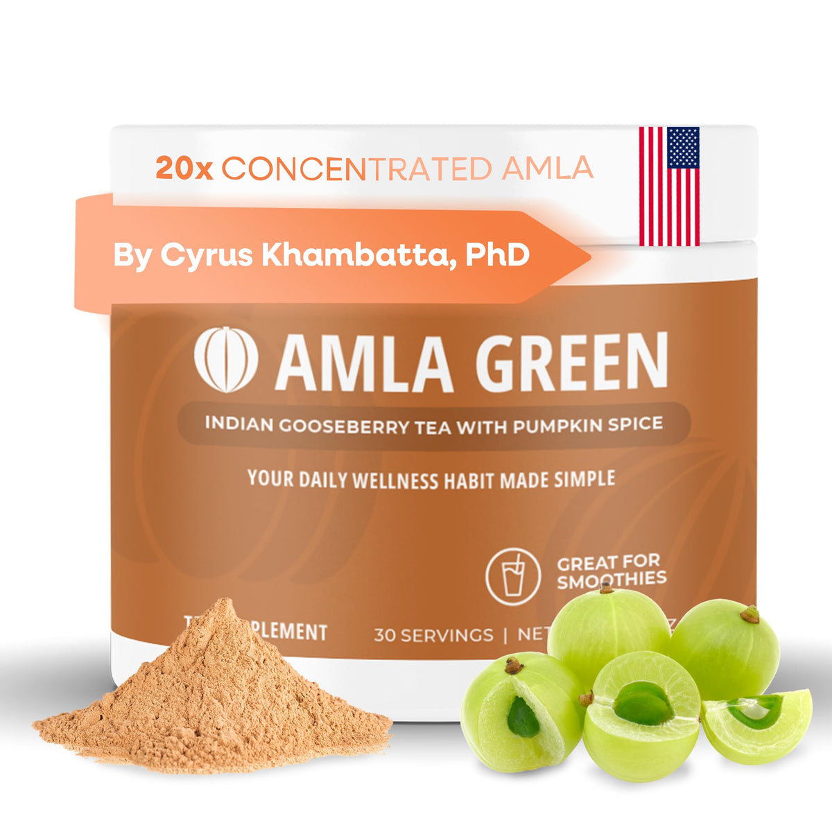 Amla Green frente del envase mostrando diseño y porciones