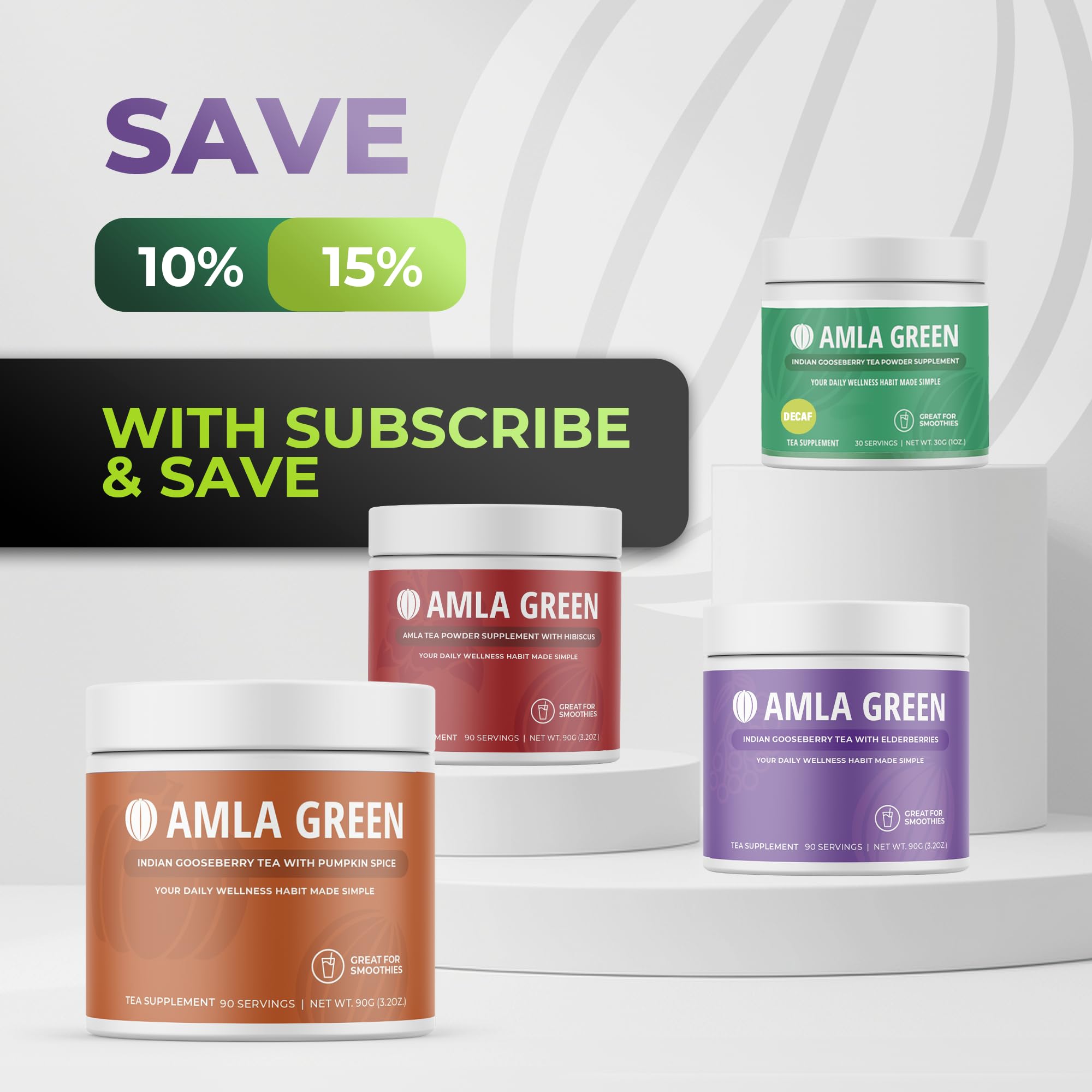 Detalle de ingredientes Amla Green con saúco y jengibre para sabor equilibrado