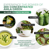 Amla Green comparación de tamaño de la porción, referencia visual clara