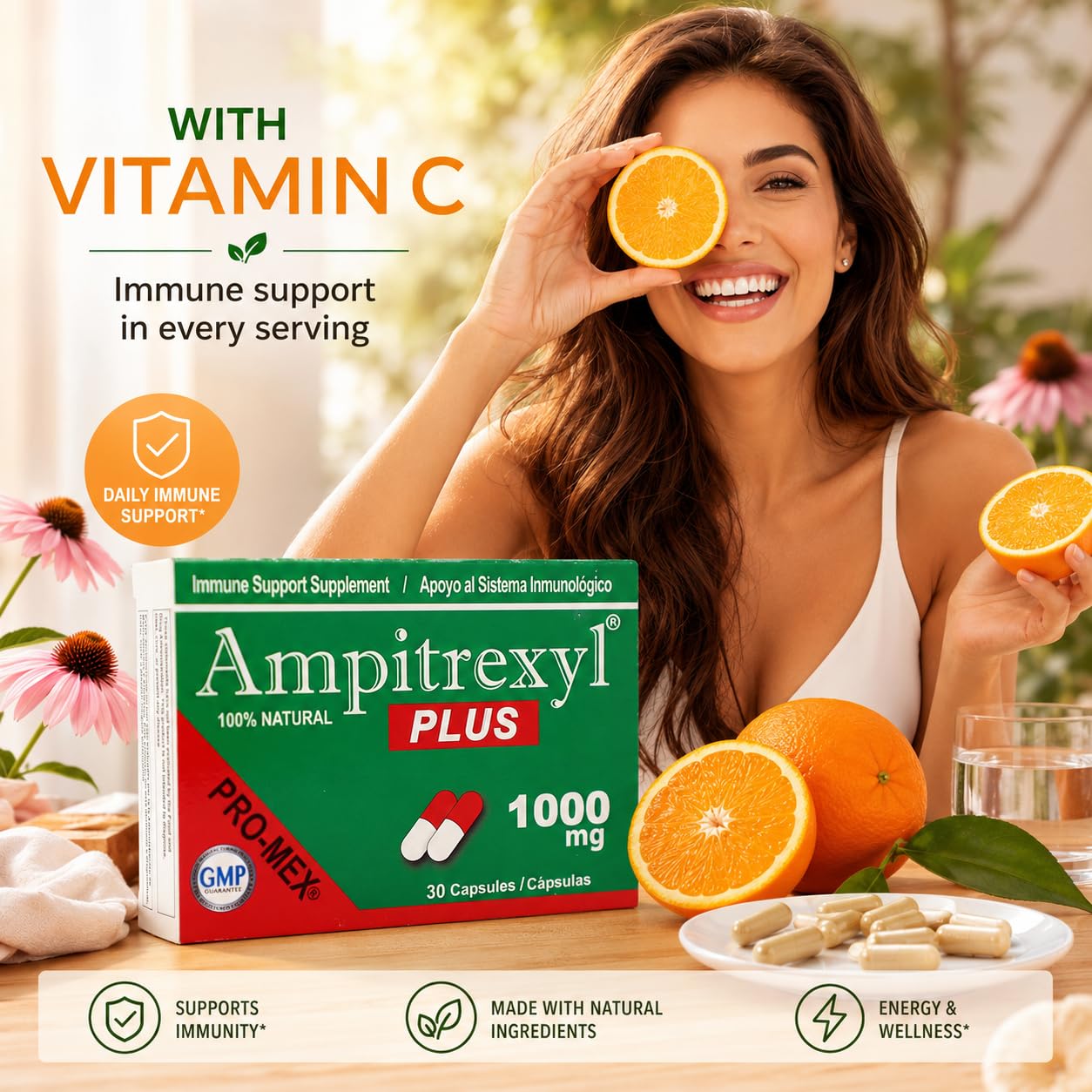 Ampitrexyl mezcla en polvo y extractos naturales indicando origen botánico