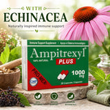 Ampitrexyl caja junto a vaso de agua para uso diario práctico