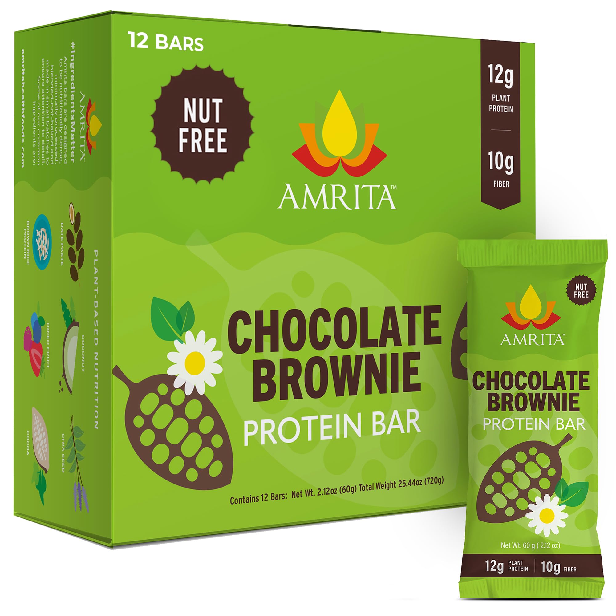Amrita empaque frontal brownie muestra beneficios sin nueces