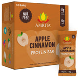 Amrita caja frontal manzana canela mostrando beneficio snack escolar seguro