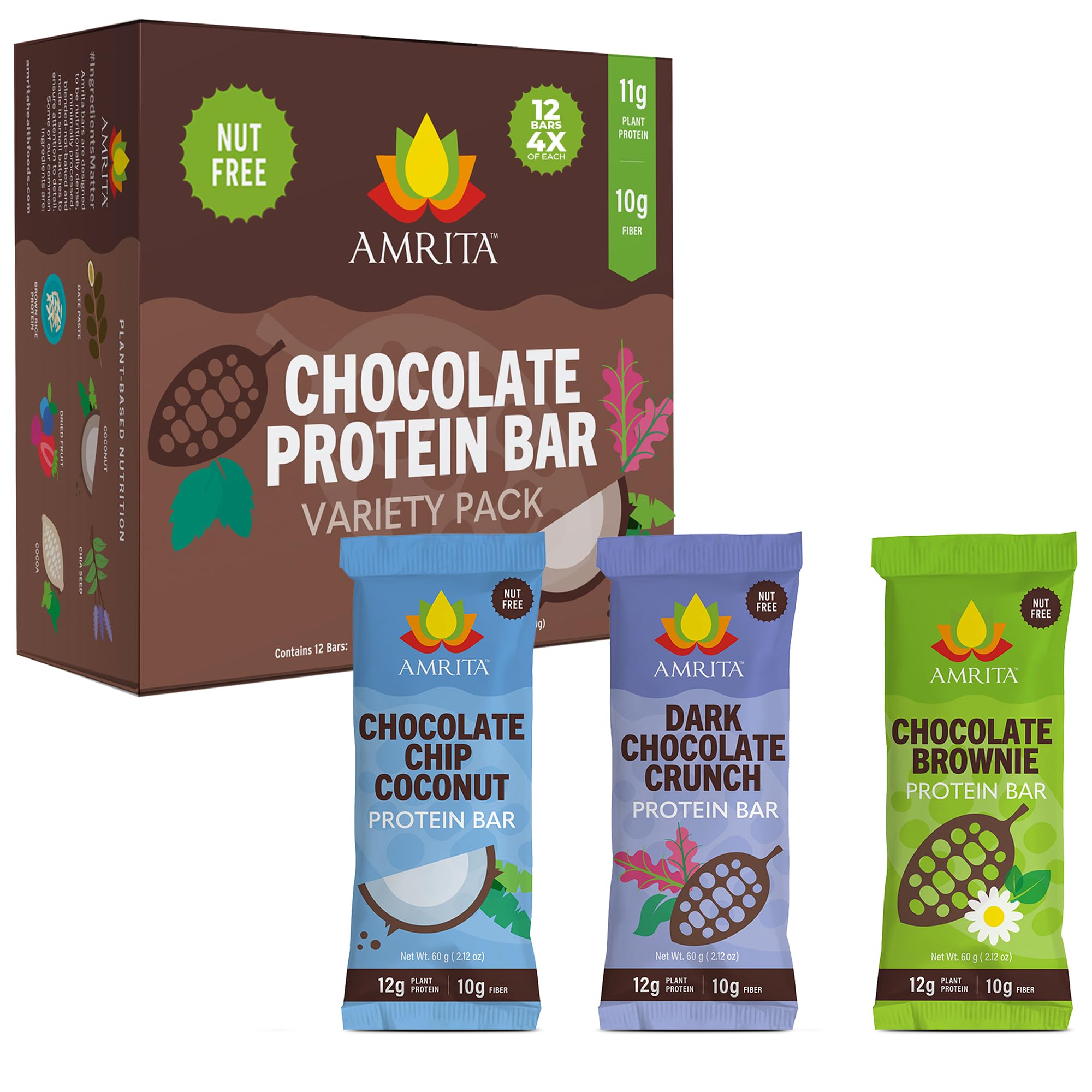 Amrita empaque frontal mostrando variedad de sabores y beneficios proteicos