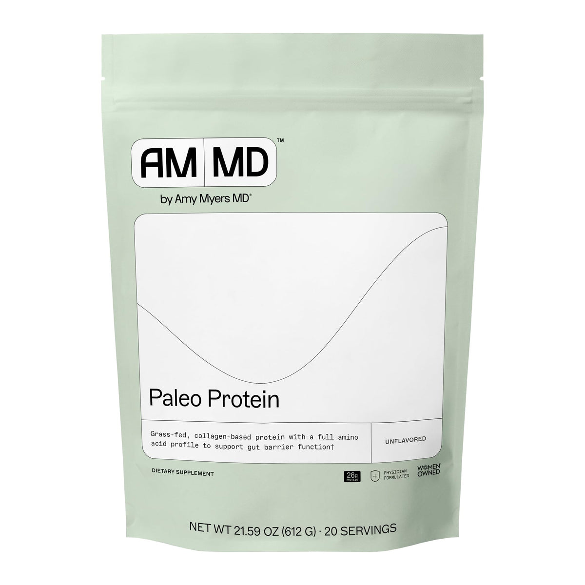 Amy Myers MD envase frontal de Paleo Protein sin sabor, fácil de almacenar