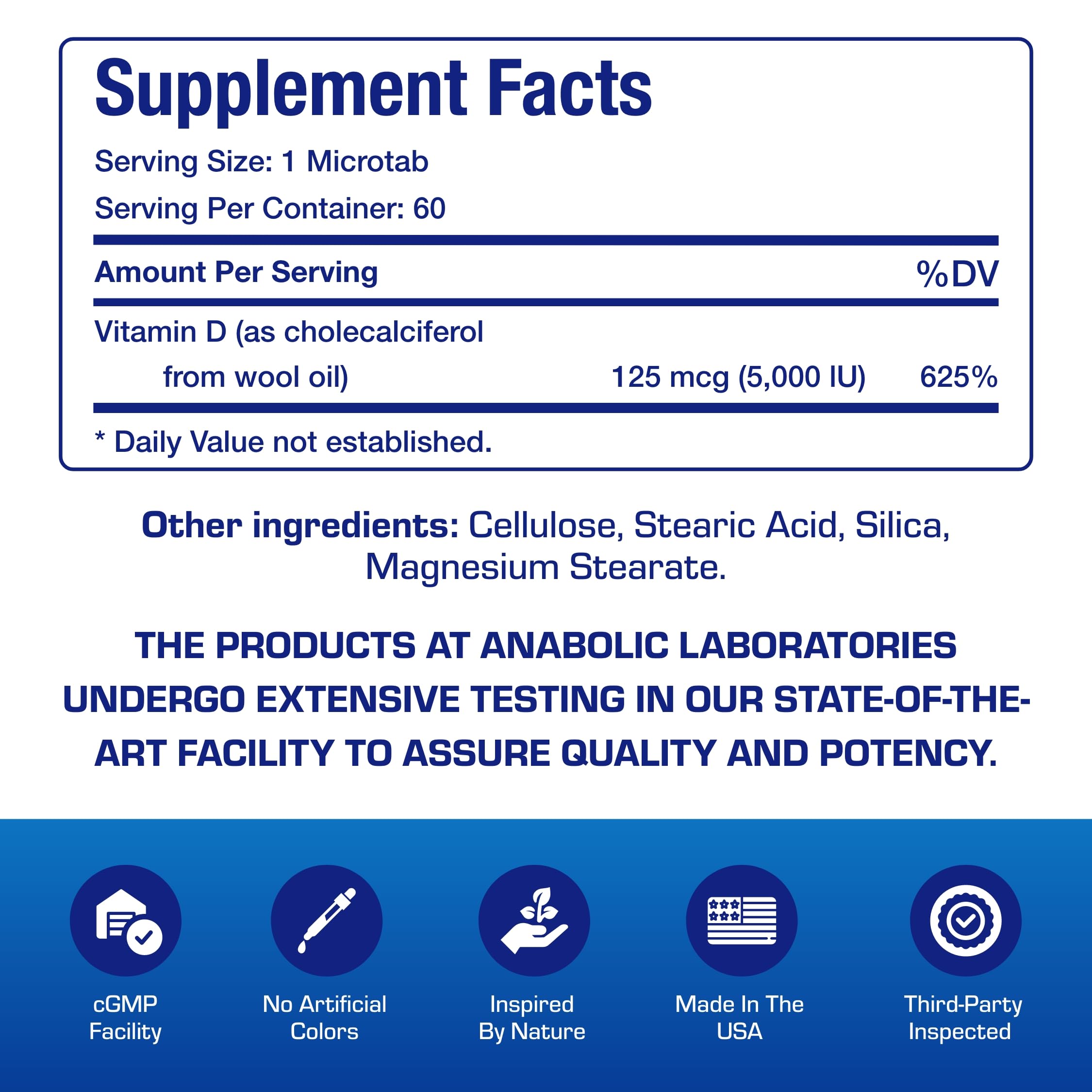Anabolic Laboratories etiqueta con ingredientes y dosificación claramente legible para control