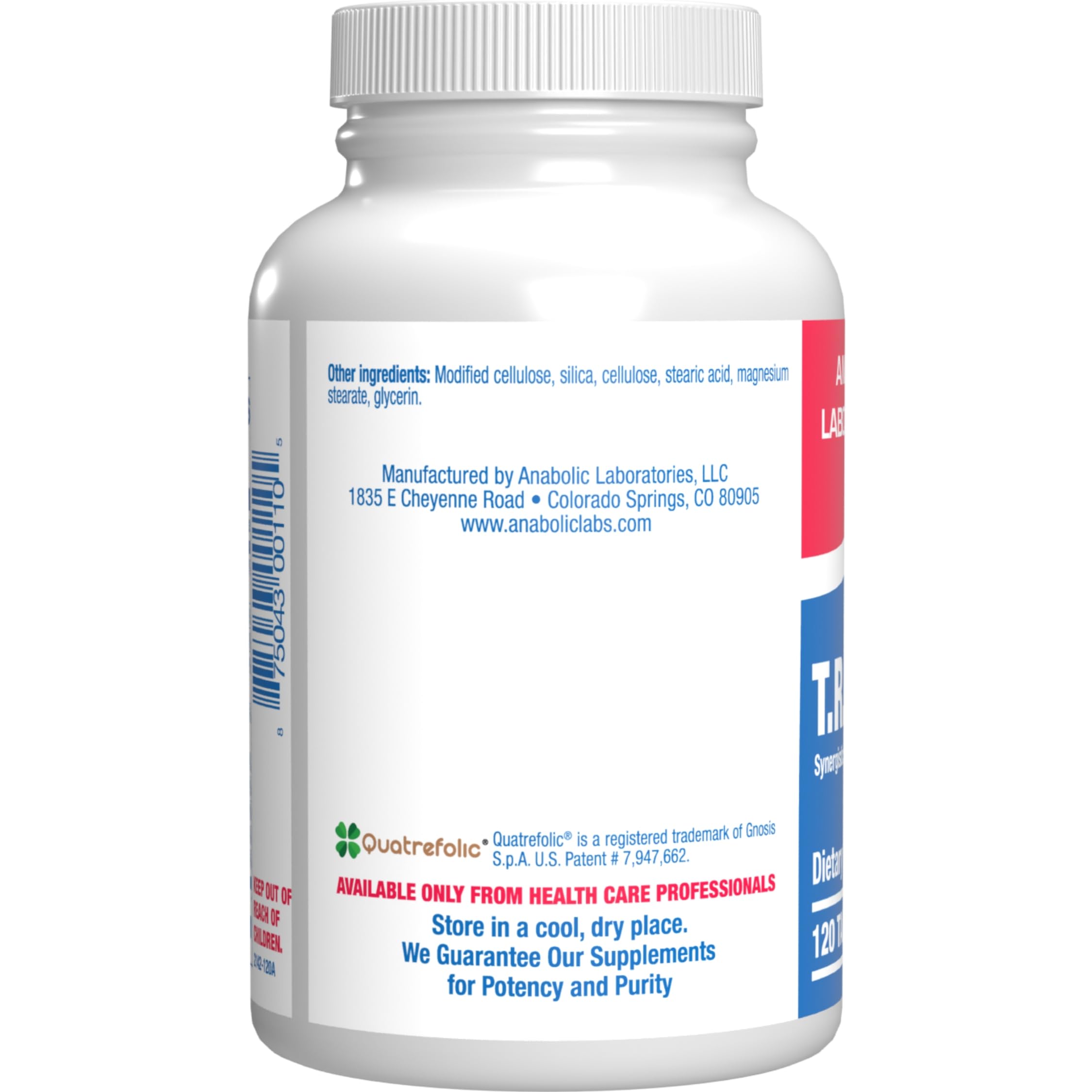 Anabolic Laboratories etiqueta en primer plano destacando vitaminas B metiladas