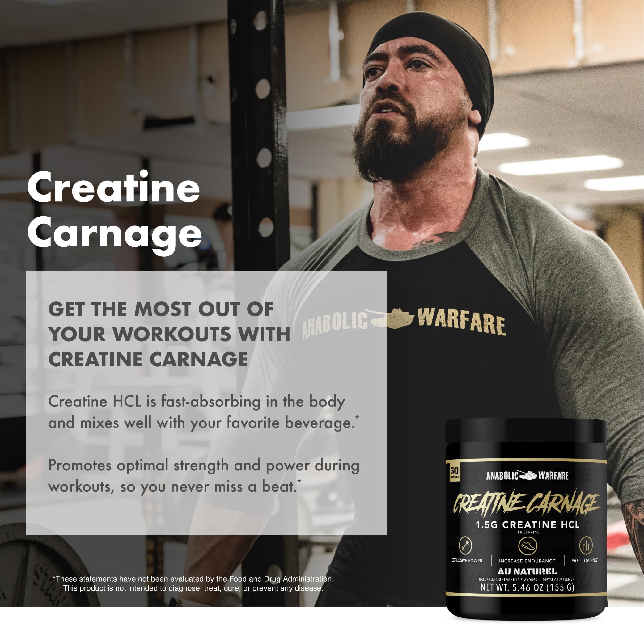 Anabolic Warfare creatine carnage etiqueta con información de ingredientes clara