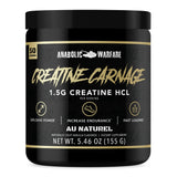 Anabolic Warfare creatine carnage vista frontal del envase mostrando fuerza y marca