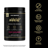 Anabolic Warfare maniaco etiqueta con ingredientes visible para transparencia y confianza