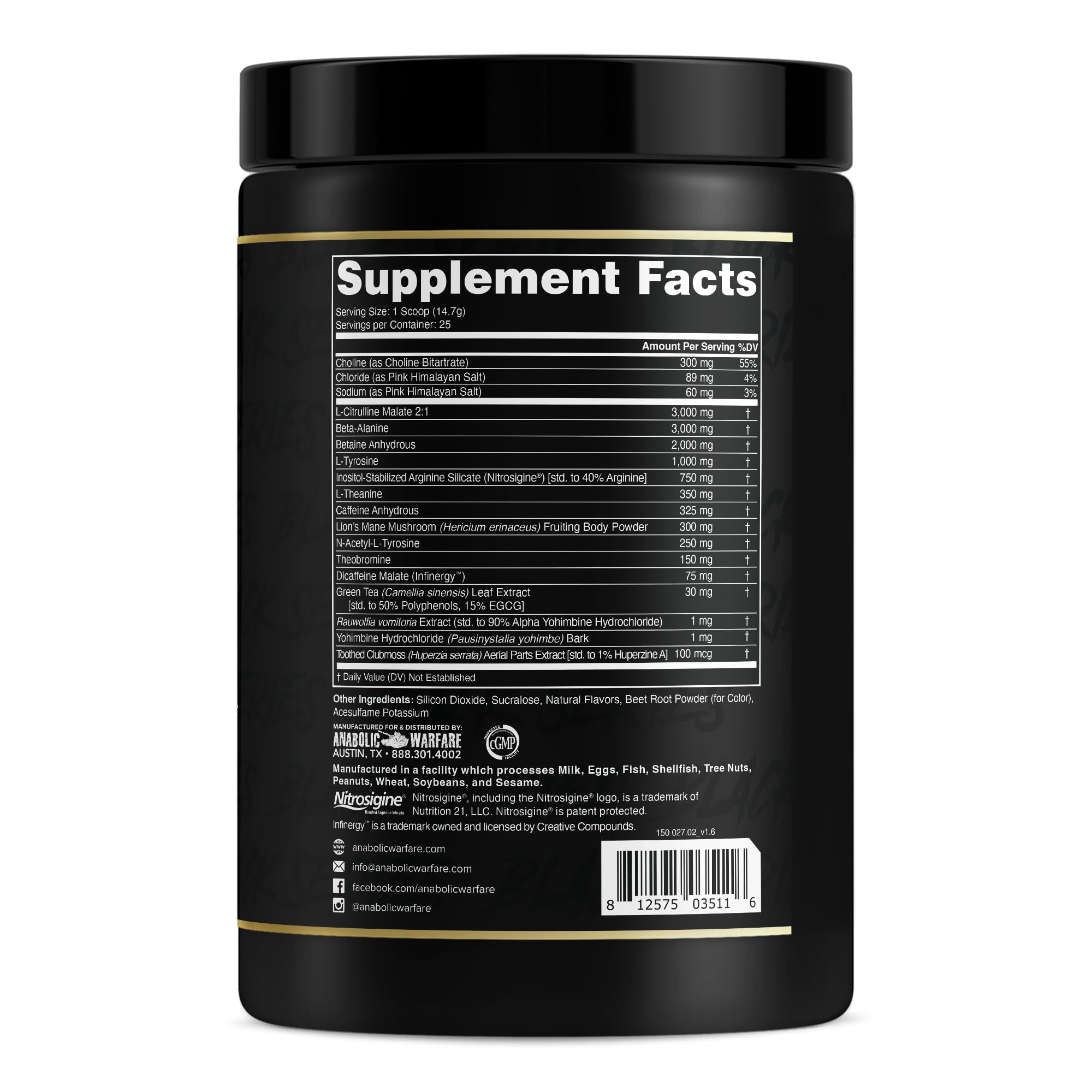 Anabolic Warfare maniaco servido en botella durante entrenamiento para impulso inmediato