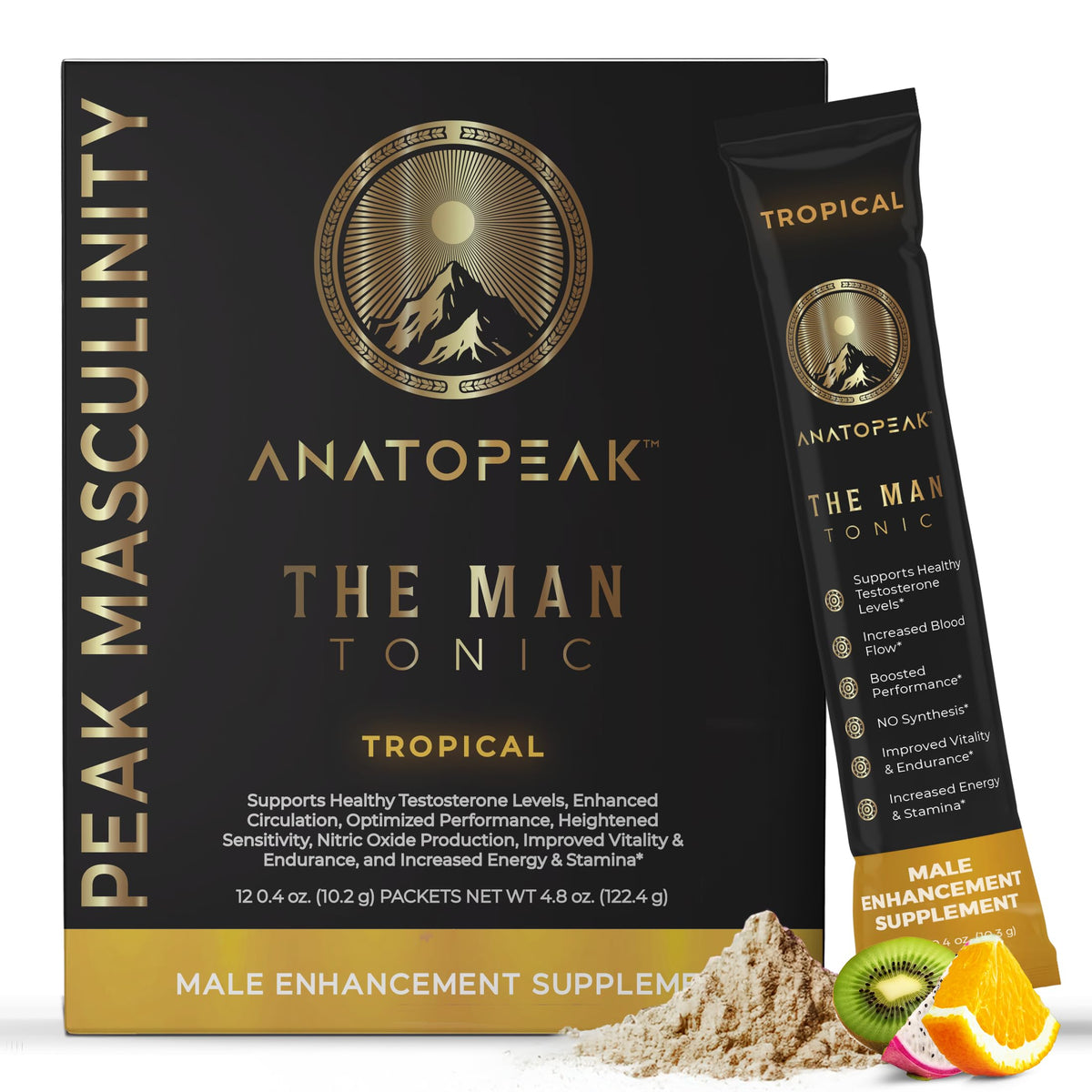 ANATOPEAK Man Tonic vista frontal del envase que muestra el diseño tropical y portabilidad