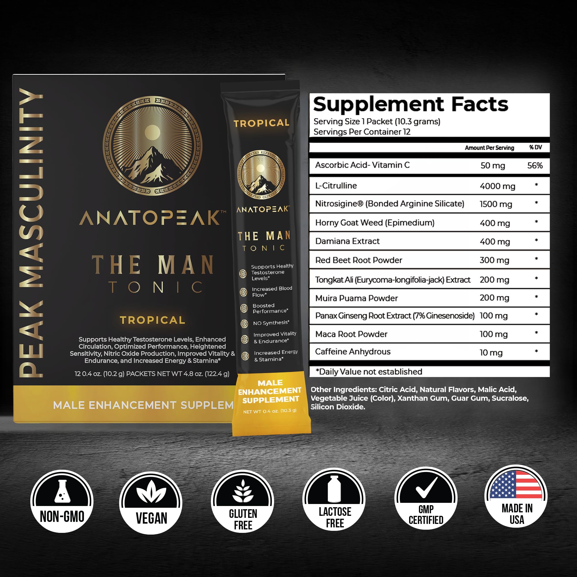 ANATOPEAK Man Tonic bebida preparada en vaso, refrescante y lista para consumir antes del entrenamiento