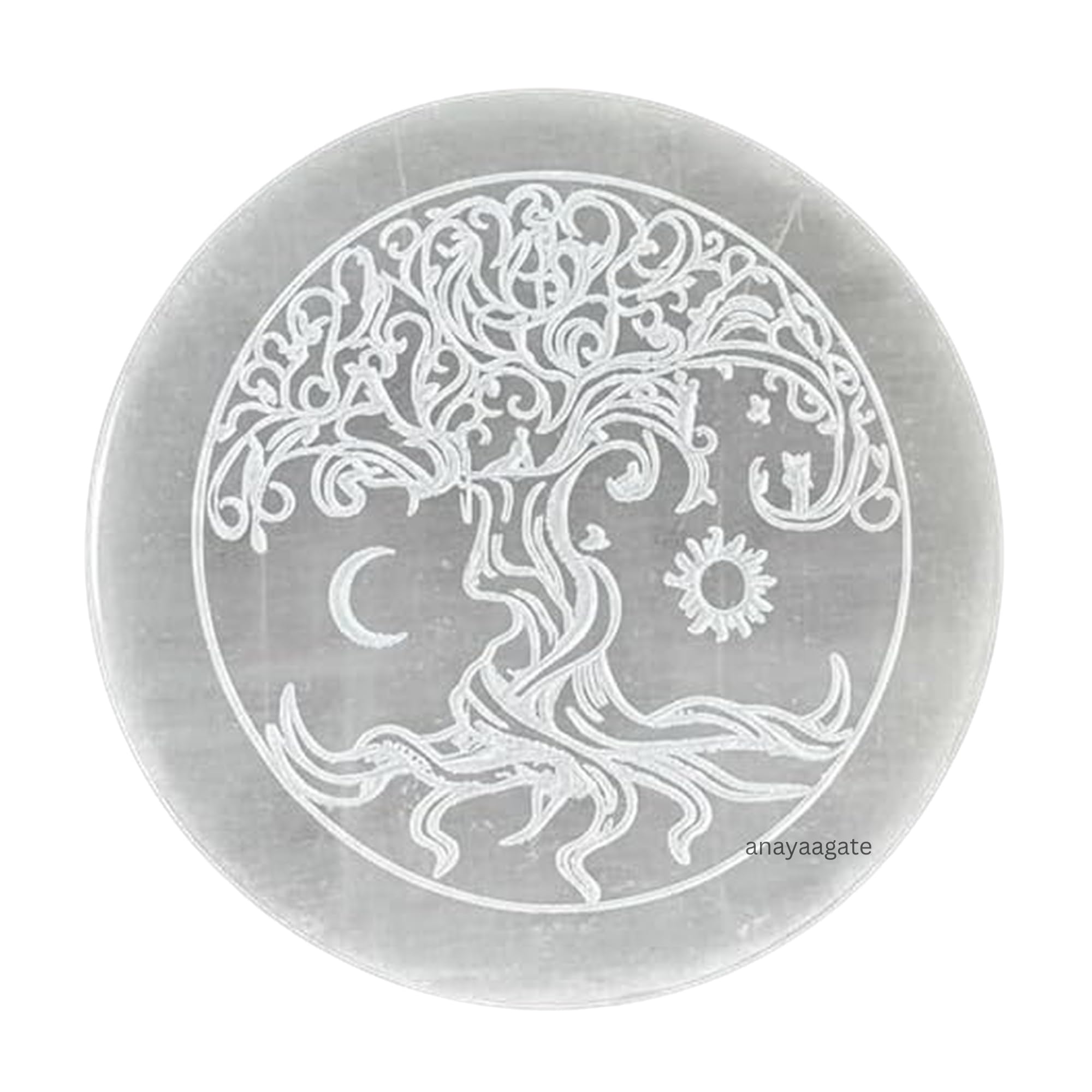 ANAYA AGATE placa selenita frontal mostrando superficie translúcida y elegancia