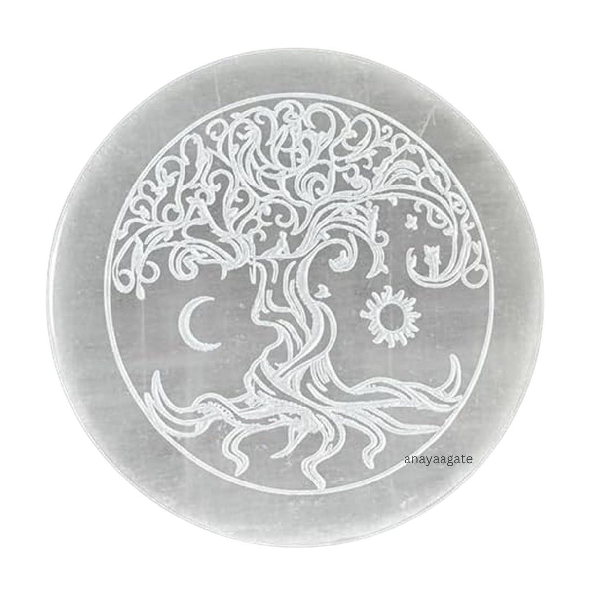 ANAYA AGATE placa selenita frontal mostrando superficie translúcida y elegancia