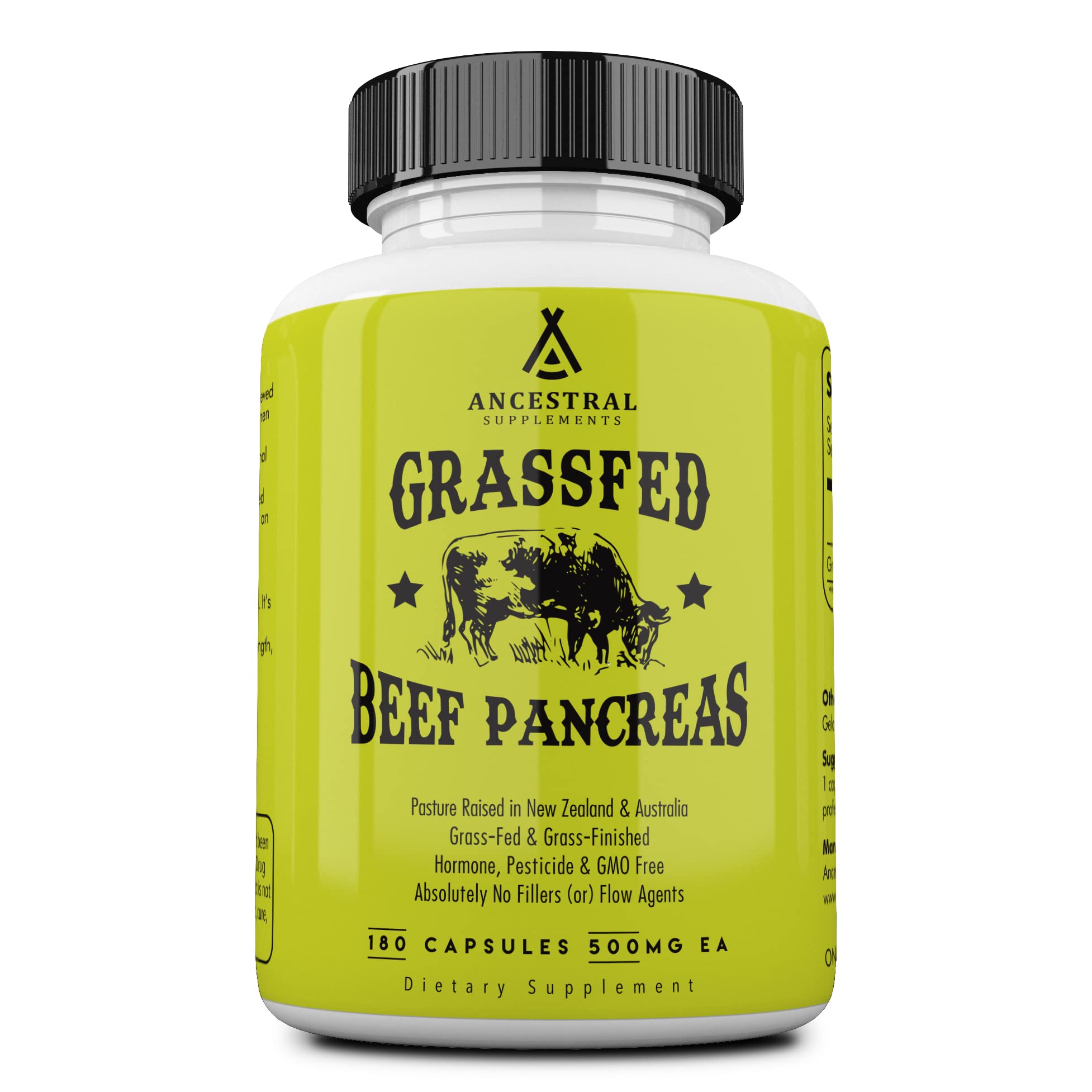 Ancestral Supplements frasco frontal mostrando etiqueta clara y pureza
