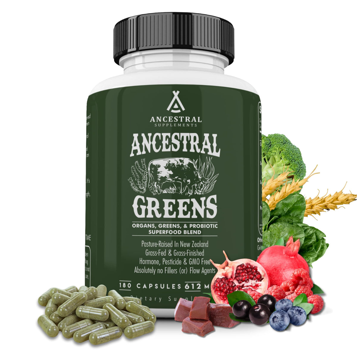 Ancestral Supplements frontal del envase mostrando la etiqueta y beneficio práctico