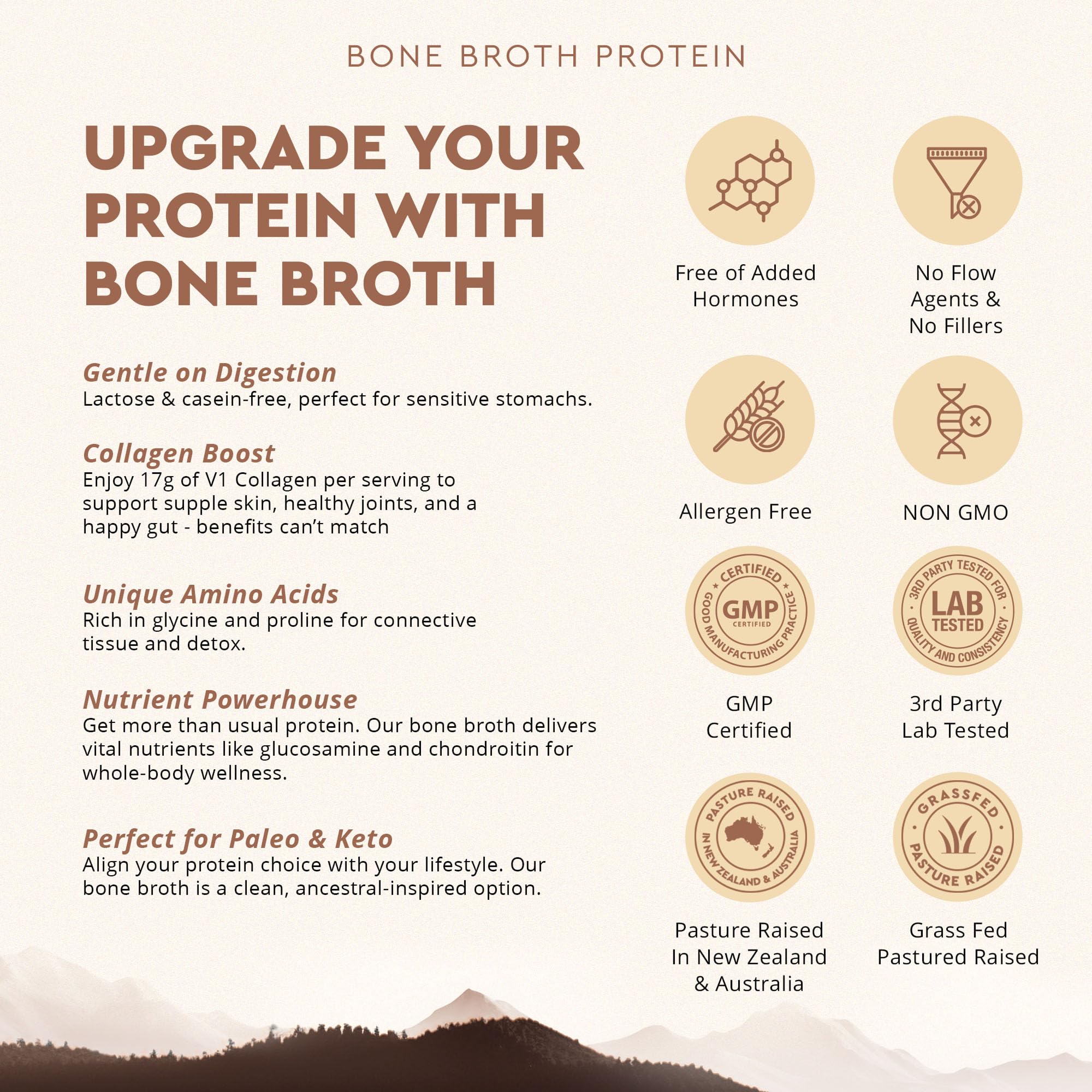 Ancestral Supplements etiqueta nutricional enfocada en ingredientes y certificación