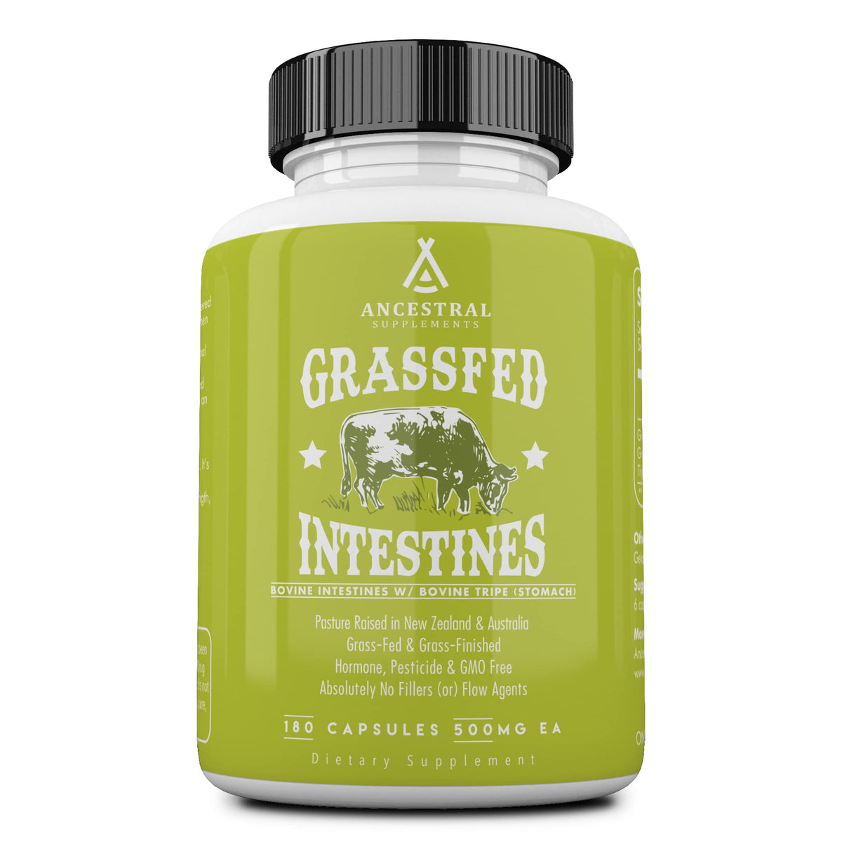 Ancestral Supplements envase frontal mostrando cápsulas y etiqueta clara, confianza en calidad