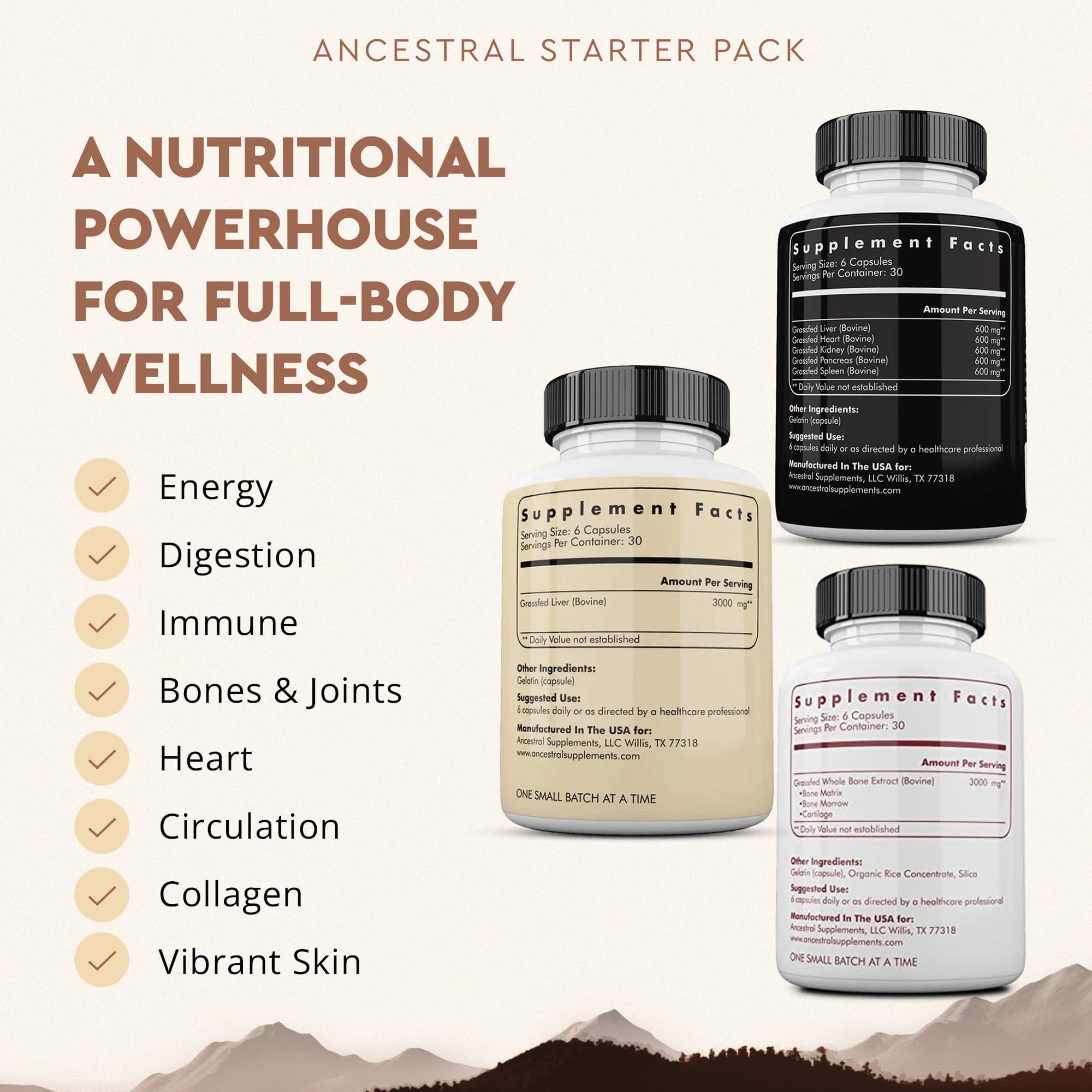 Ancestral Supplements cápsulas en mano para consumo fácil y práctico