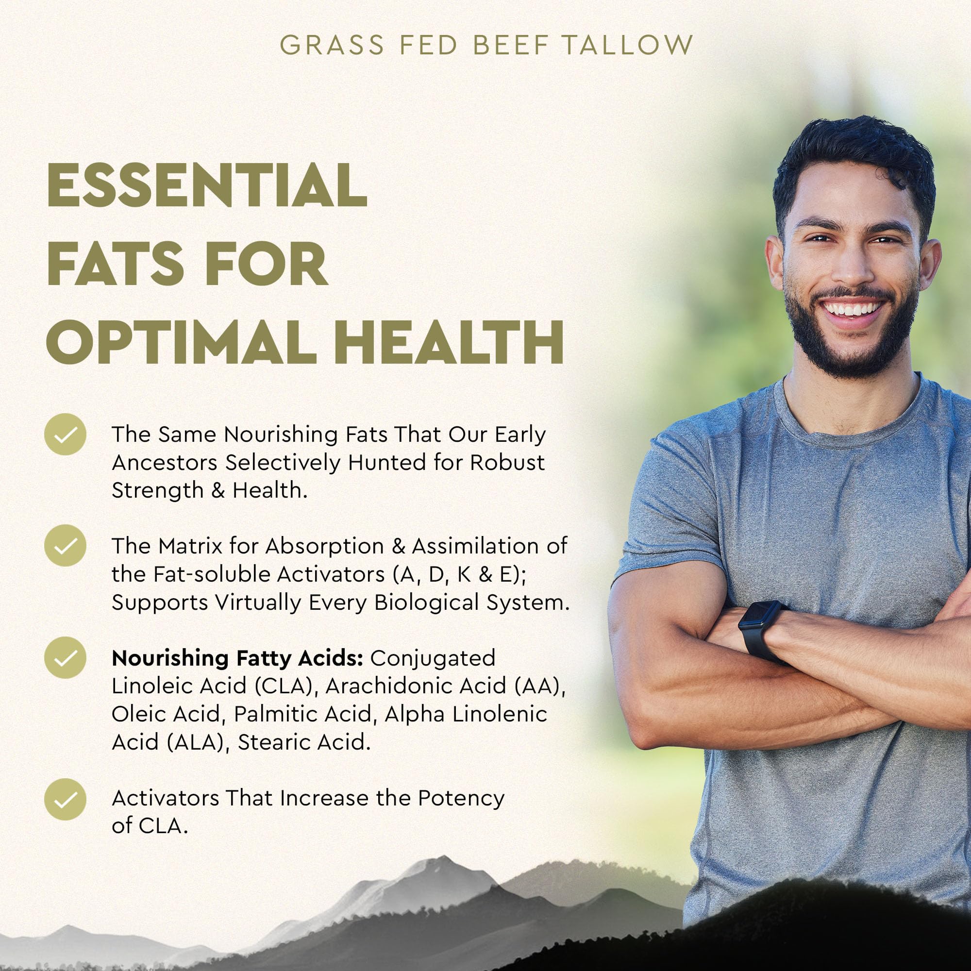Ancestral Supplements detalle del rótulo con origen de pasto y lista de ingredientes