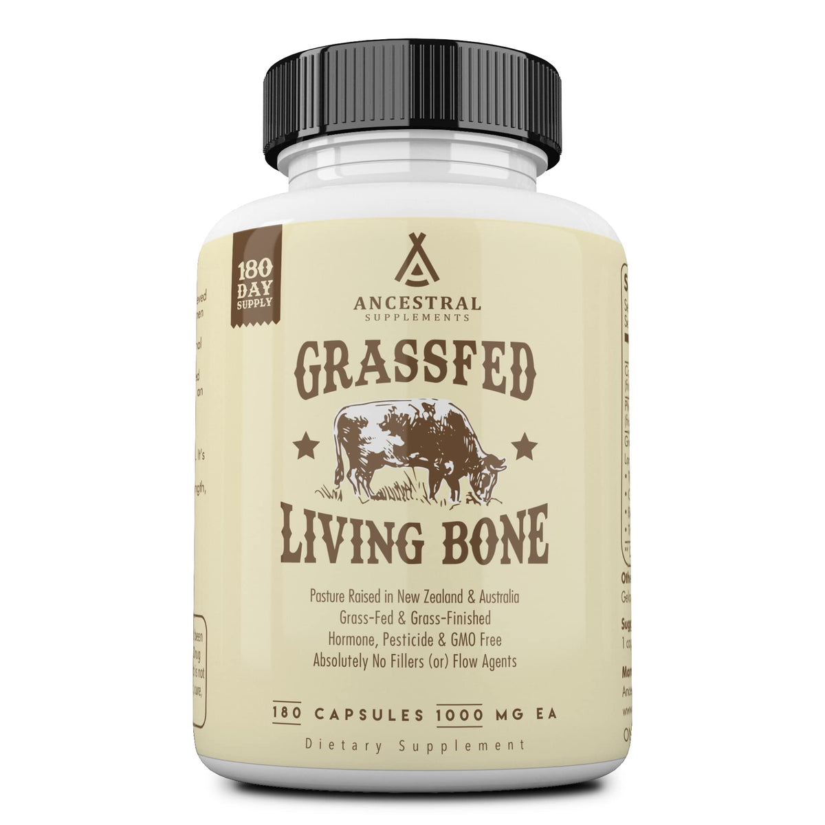 Ancestral Supplements frasco delantero mostrando etiqueta clara y beneficios visibles