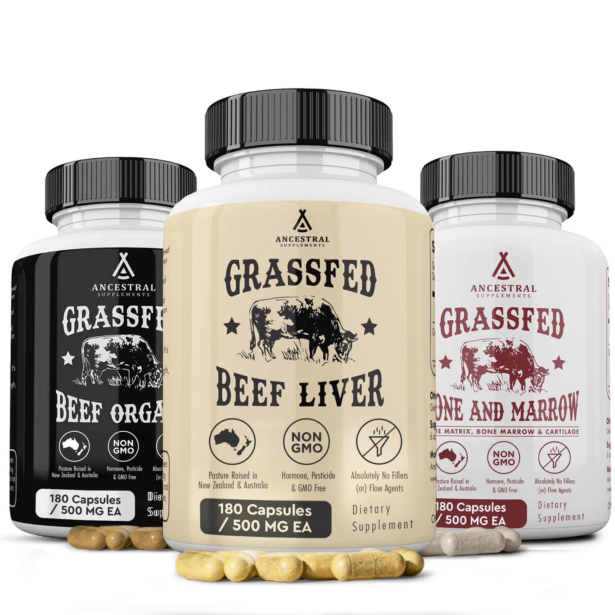 Ancestral Supplements pack frontal mostrando frascos y etiqueta clara