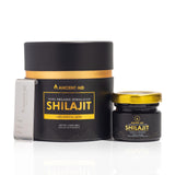 Ancient Aid frasco frontal mostrando etiqueta y pureza del shilajit