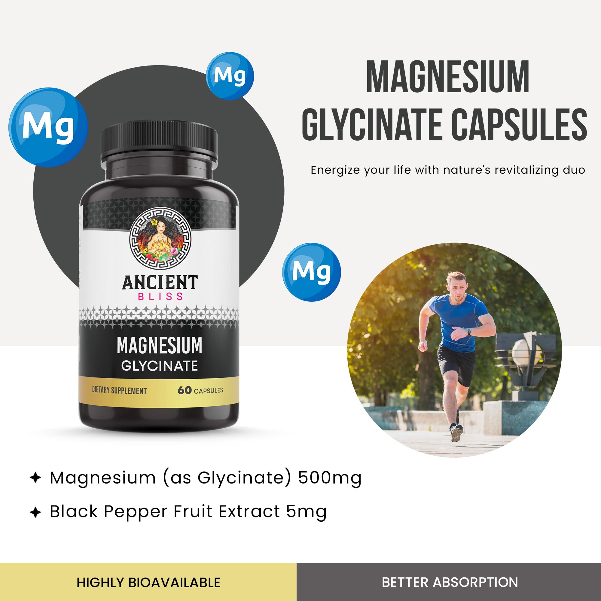 Ancient Bliss cápsulas en primer plano, fácil de tragar y alta absorción