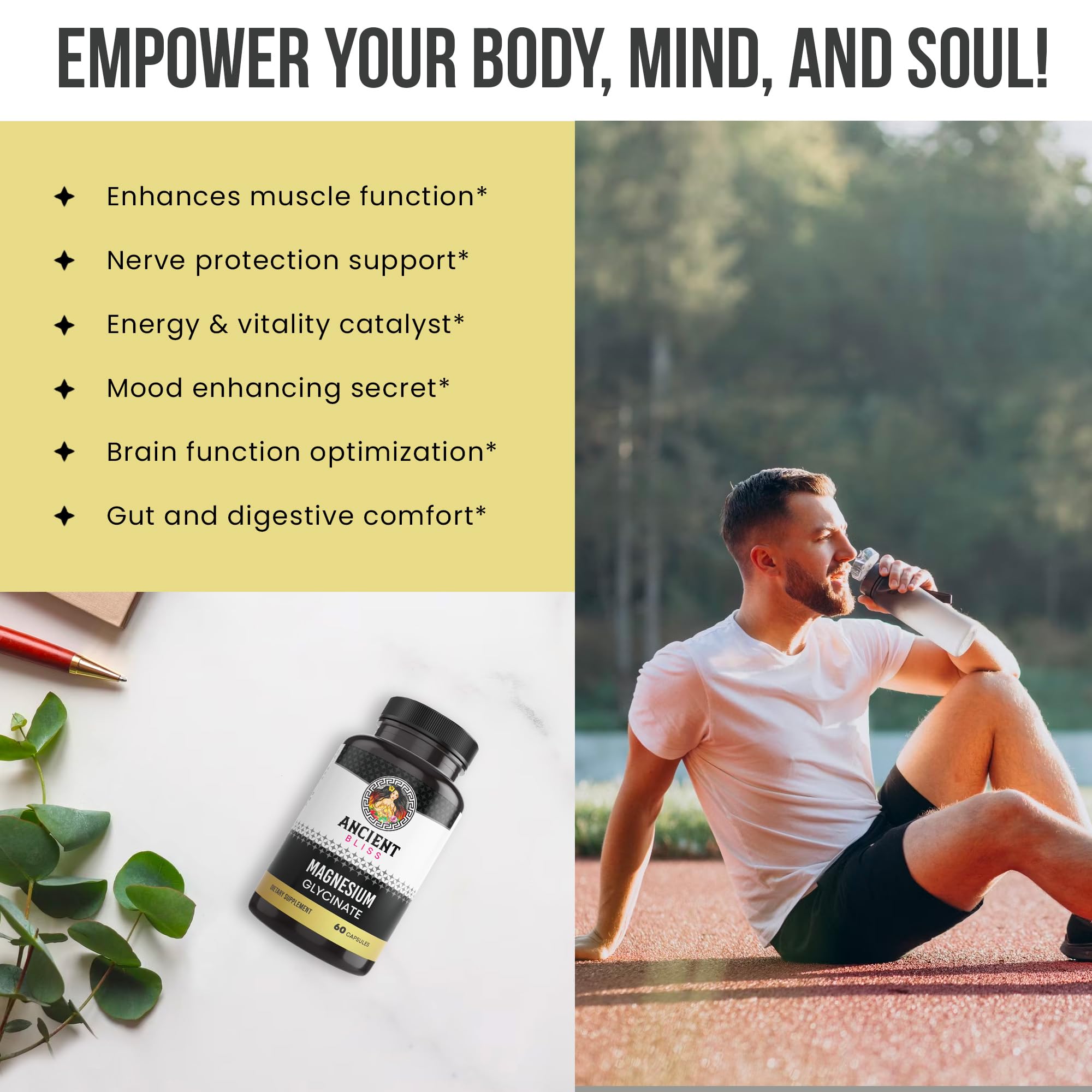 Ancient Bliss cápsula abierta con polvo, demuestra pureza y biodisponibilidad