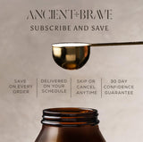 Ancient + Brave producto con imagen de pastura, origen bovino alimentado con pasto