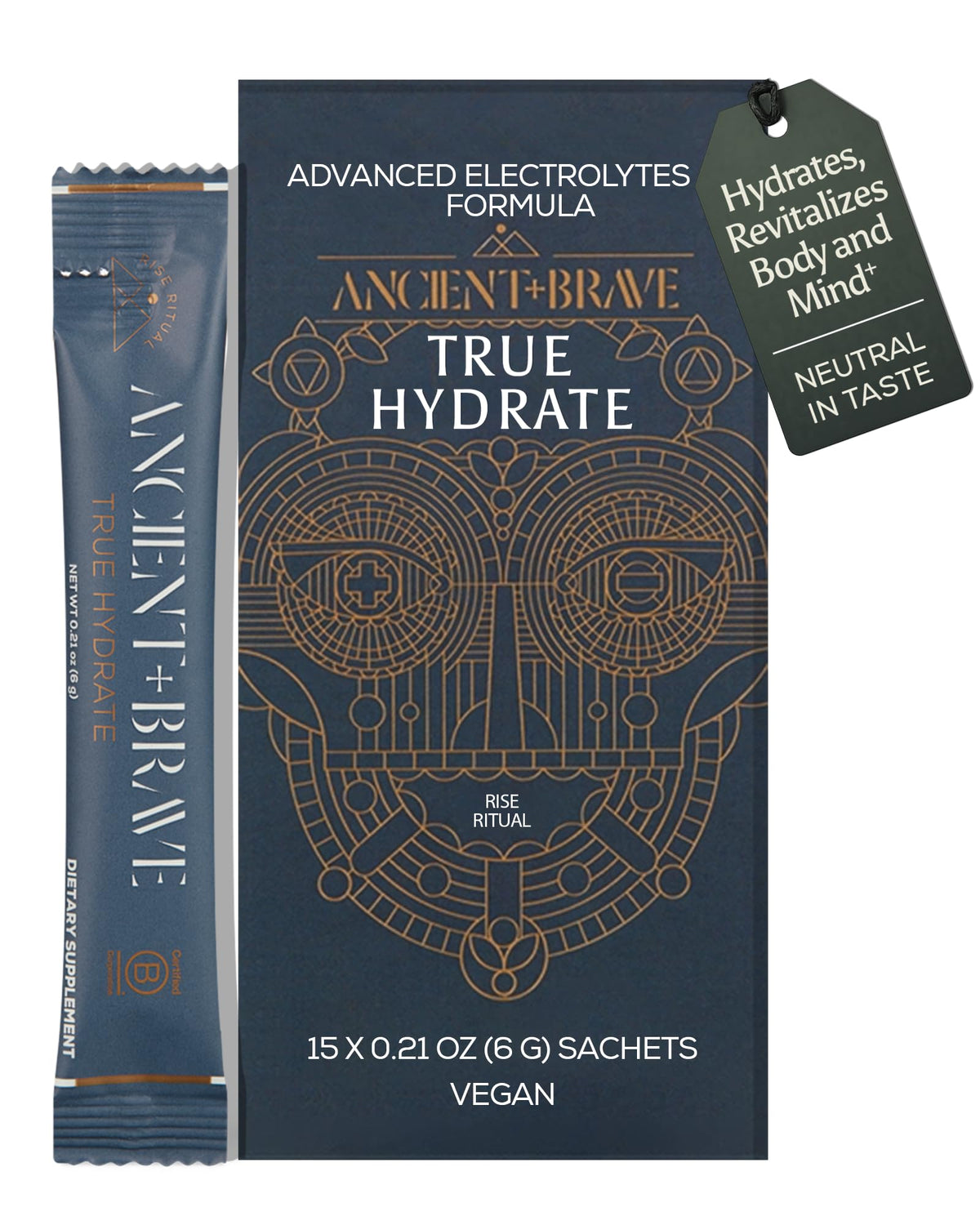 Ancient + Brave sobre frontal mostrando paquete práctico y portabilidad