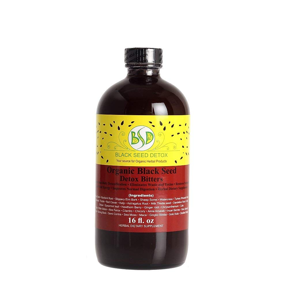 Ancient Infusions envase frontal BSD Blackseed & Bitters mostrando etiqueta y claridad del producto, beneficio de confianza