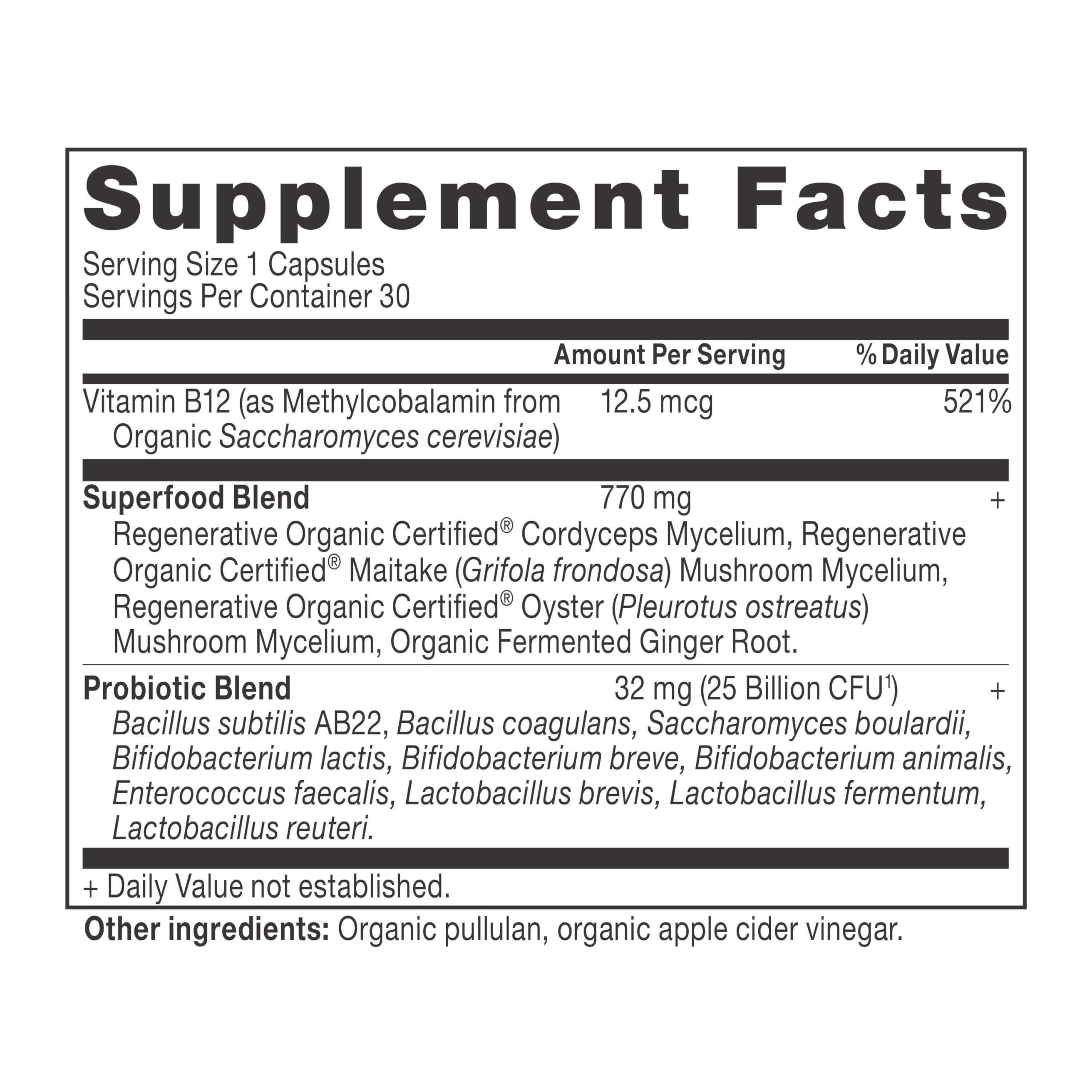 Ancient Nutrition cápsula en mano ilustrando dosis diaria conveniente