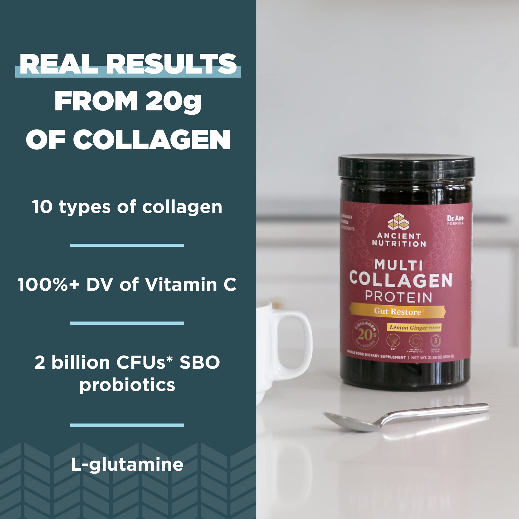 Ancient Nutrition colágeno mezclado en batido, aporta proteína diaria