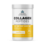 Ancient Nutrition envase frontal de colágeno vainilla, beneficio conveniencia diaria