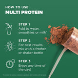 Ancient Nutrition envase al lado de objetos para mostrar tamaño y porciones