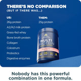 Ancient Nutrition cuchara y envase para comparar cantidad por porción y control de dosis
